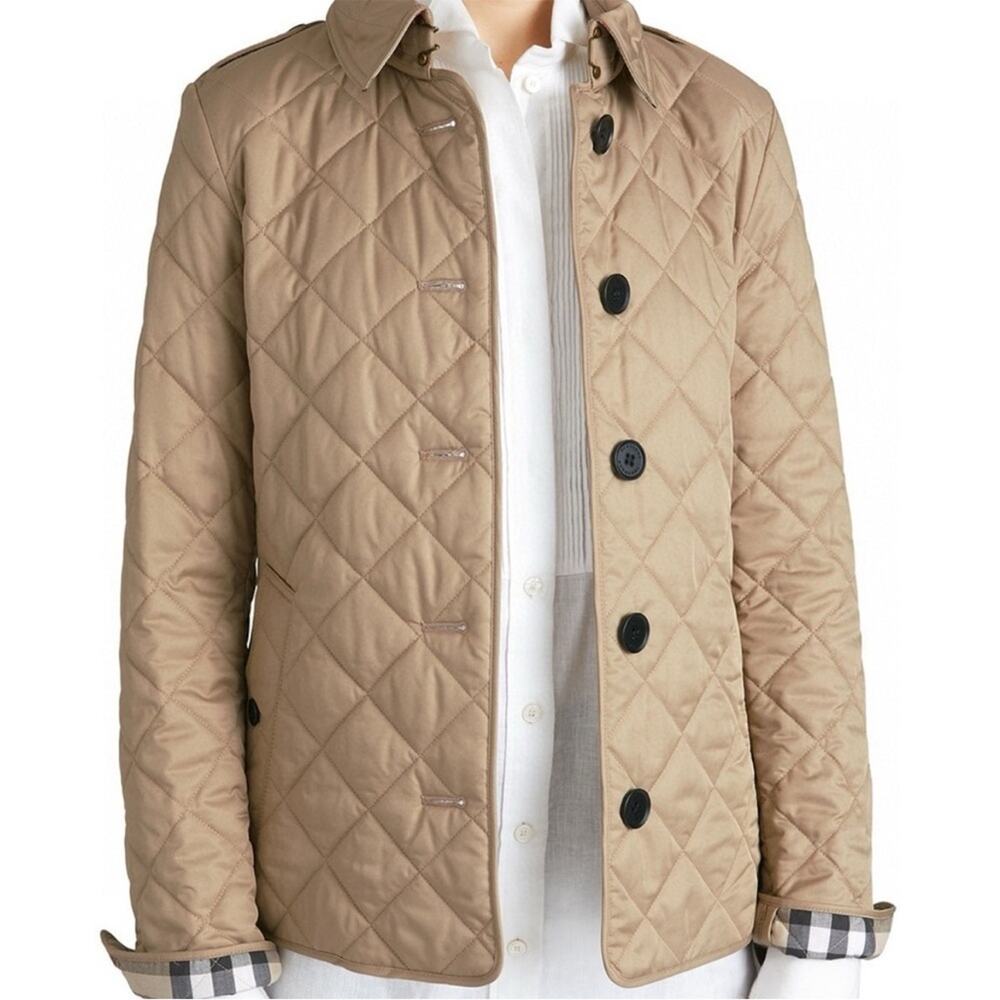 Burberry Frankby Quilted Jacket Canvas Tan Nova Check Sz S
